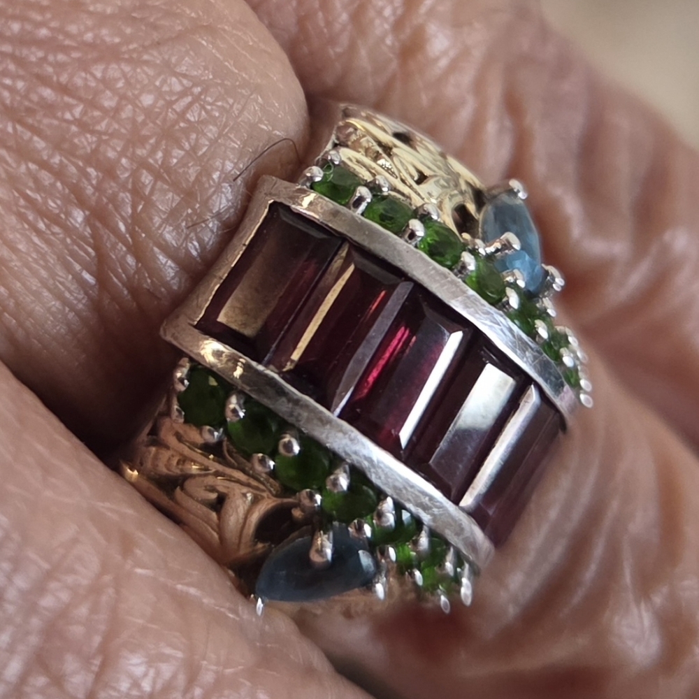 Sterling Silver Dome Ring With Multi Gemstones - image 4